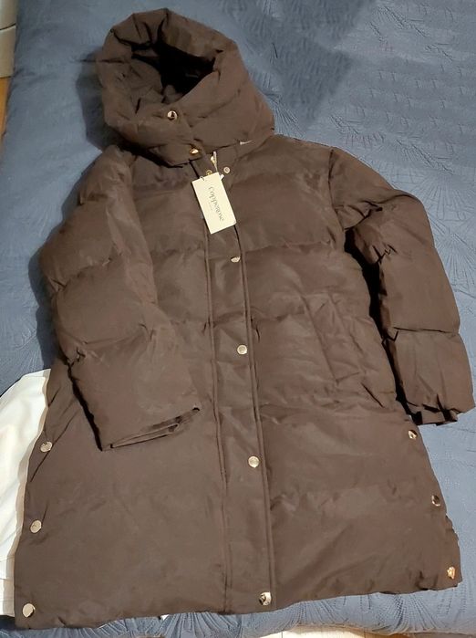 Трендовий теплий пуховик шоколадного кольору розмір M/L новий!