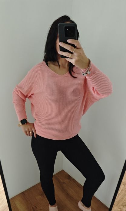 Sweter z długim rękawem dzianinowy nietoperek NEXT rozmiar S pudrowy r