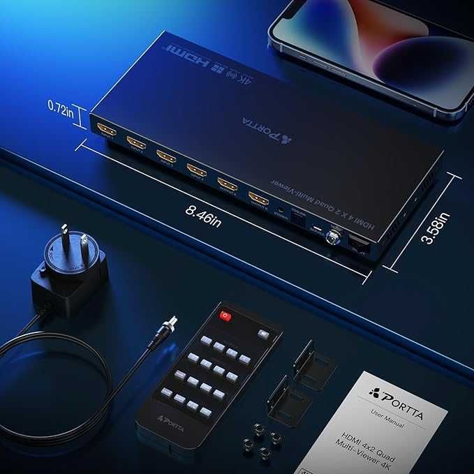Przełącznik 4K HDMI Multiviewer 4 x 2 z PIP