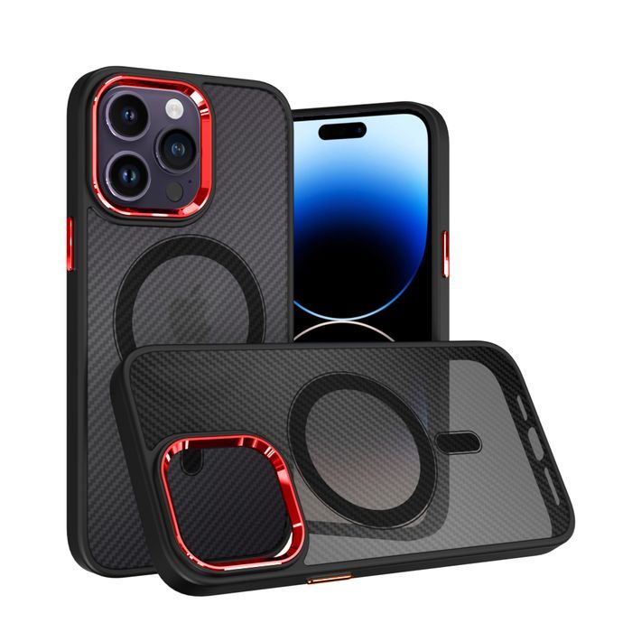 Tel Protect Magnetic Carbon Case Do Iphone 14 Czarno-Czerwony