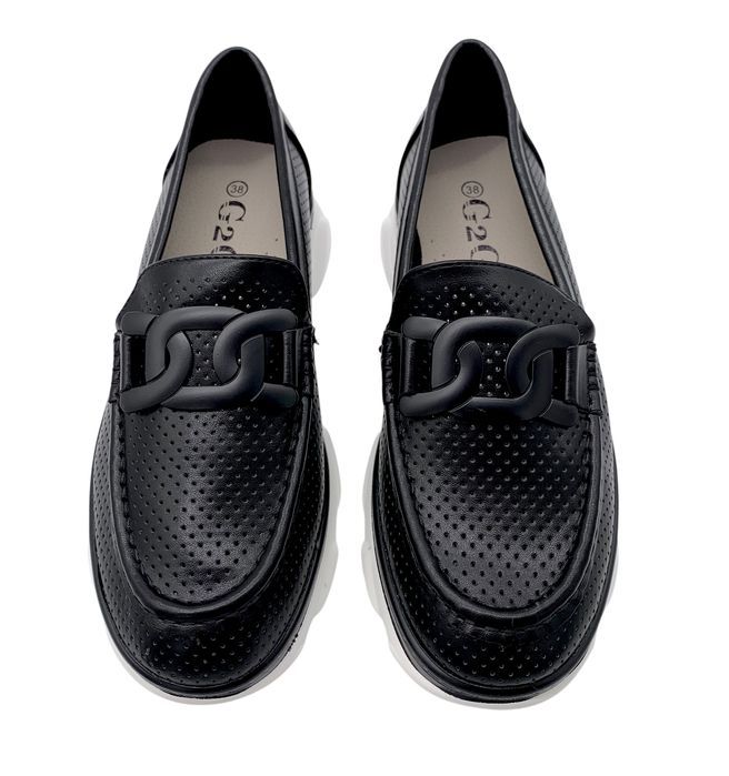 Mokasyny damskie czarne na platformie Fornera 39 skórzana wkładka