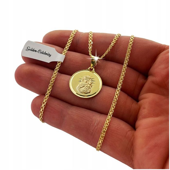 Złoty Łańcuszek Bismark + Medalik Matka Boska Częstochowska 925/585 Ch