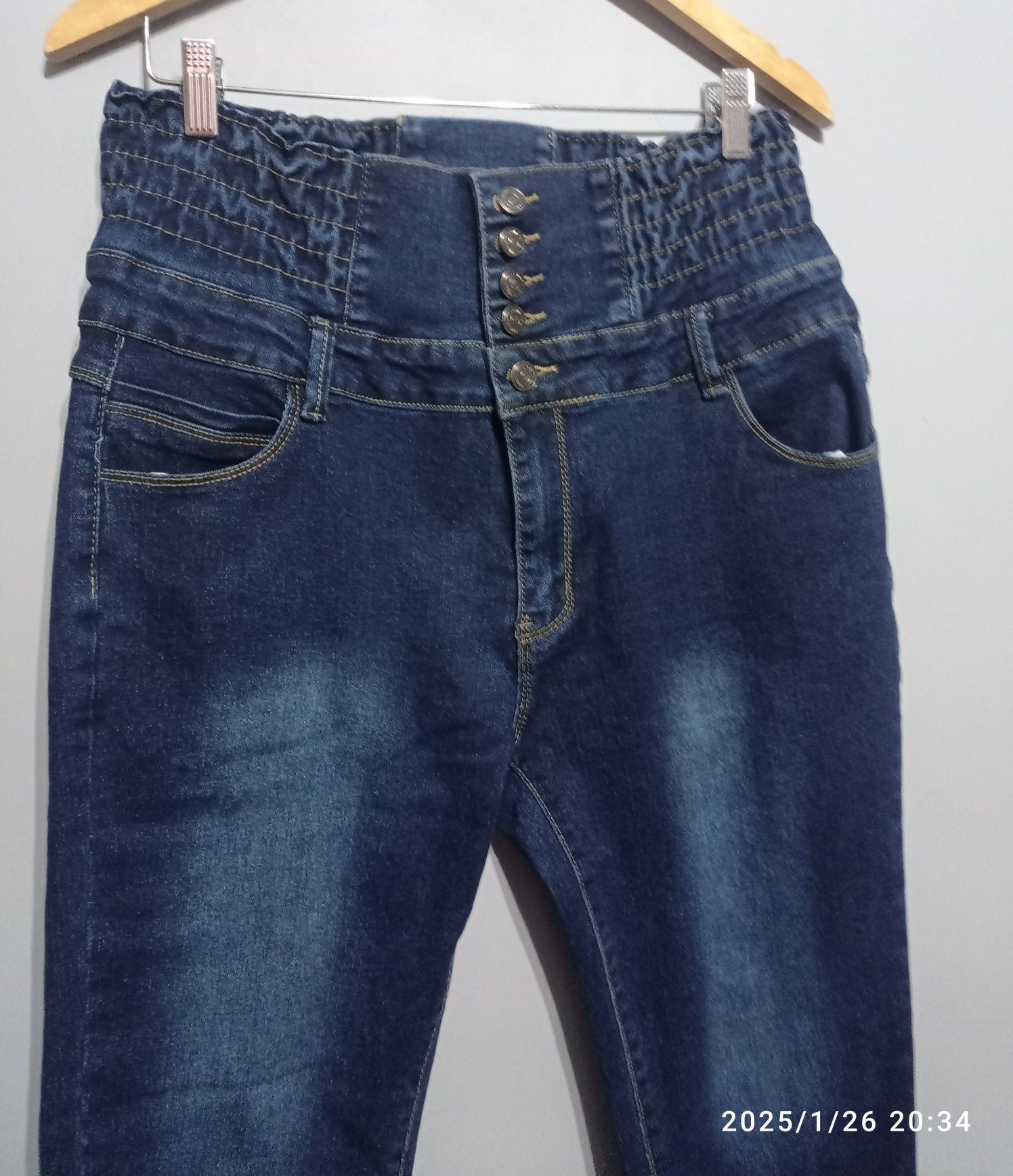 Nowe jeansy 16 XXL 44 wysoki stan guziki dżinsy skinny rurki wygodne