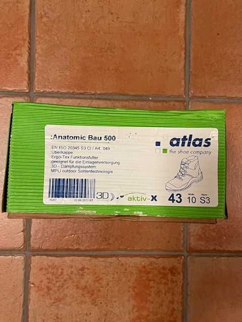 Buty robocze, trzewiki Atlas, rozmiar 43, Anatomic Bau 500, S3