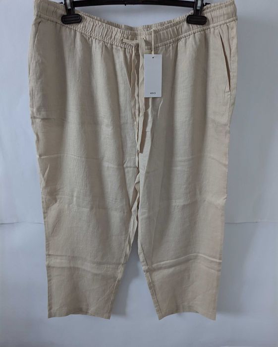 Штани льон жіночі лляні брюки mango,на резинці,чіноси,чінос,кюлоти беж