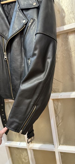 Вінтажна шкіряна куртка косуха оверсайз панк гранж стиль розмір L-XL