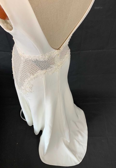 Nowa Ponadczasowa Suknia Ślubna M 38 Ivory Złoty Akcent Satyna Linia A