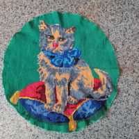 Ручная Вышивка шерсть и мулине  картина "Котенок" 34×35 см раритет