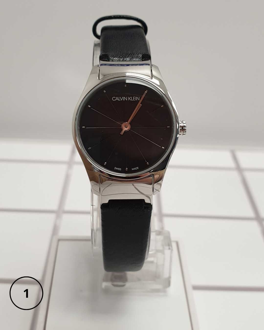 Oryginalny zegarek damski Calvin Klein srebrny czarny pasek K4D231CY