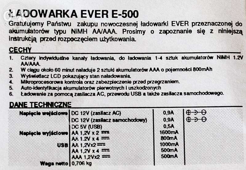 Ładowarka EVER E-500