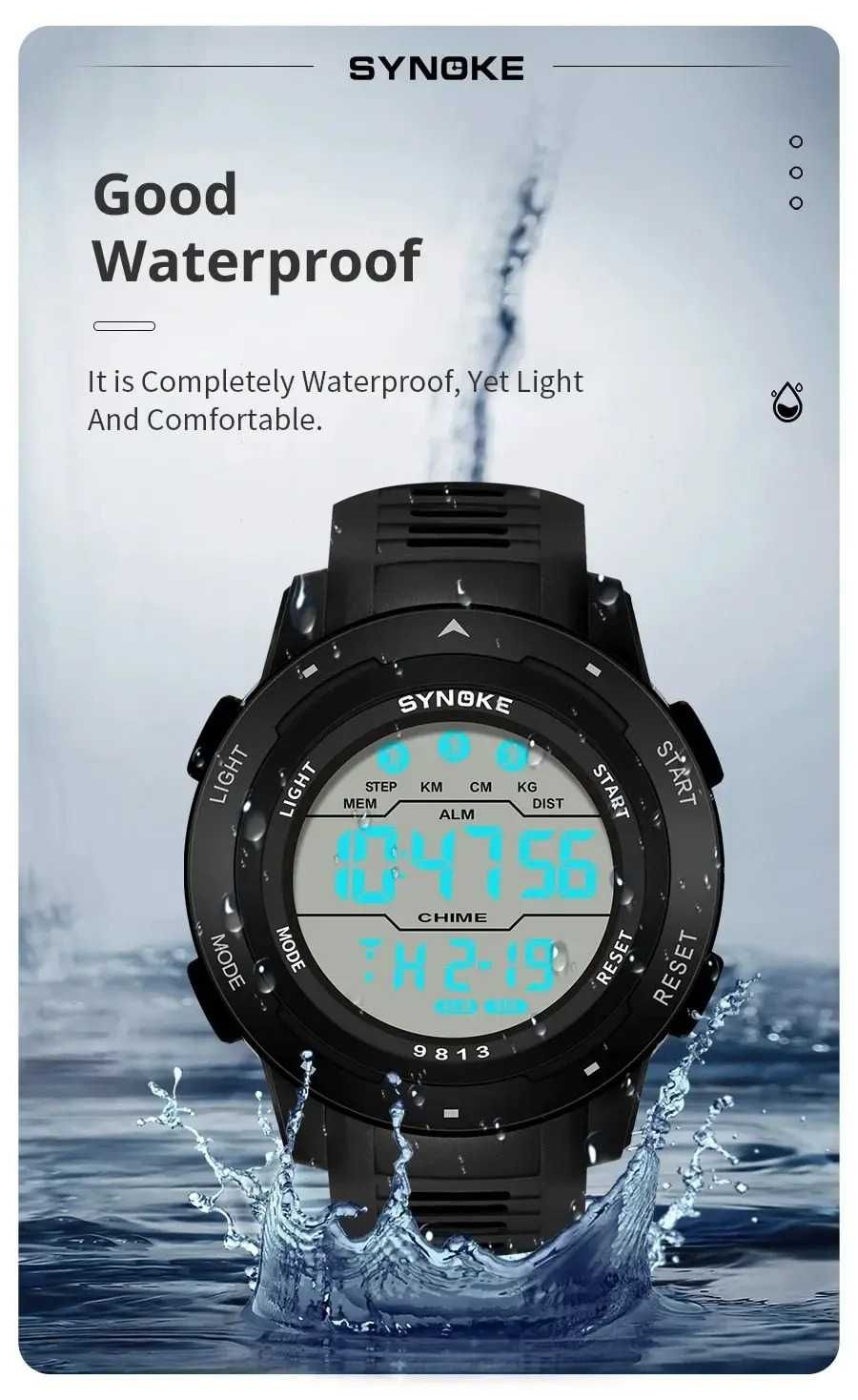 Zegarek elektroniczny damski męski cyfrowy wodoszczelny WR50 sportowy