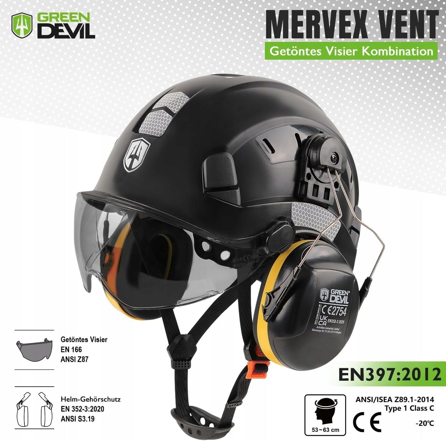 Kask Ochronny GREEN DEVIL 3w1 z Wizjerem i Nausznikami