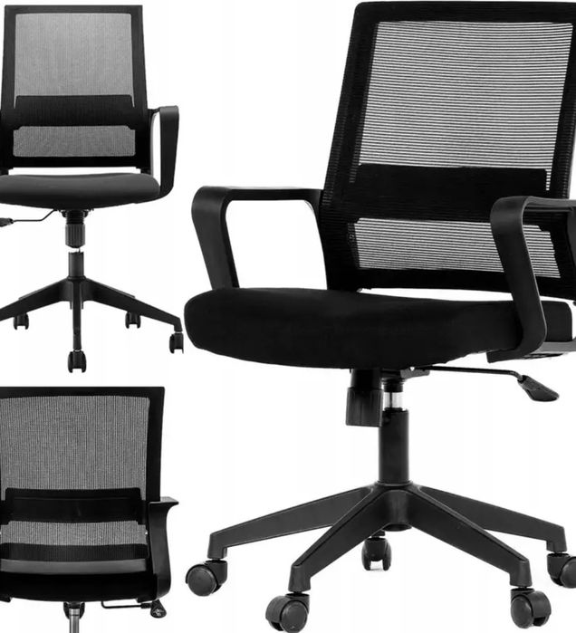 Fotel obrotowy biurowy ergonomiczny czarny siateczkowy z regulacją