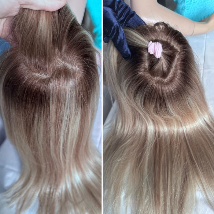 Натуральная большая накладка полупарик шёлк основа кожа славянка блонд