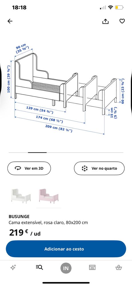 Cama extensivel criança cor rosa com colchao BUSUNGE