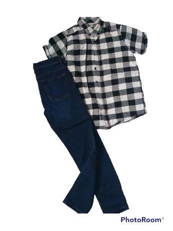 Комплект для мальчика джинсы и рубашка клетка 8-9 лет