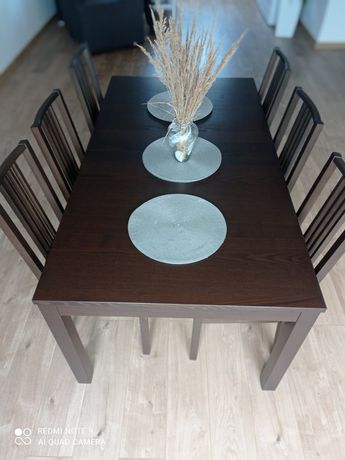 OKAZJA! Stół z krzesłami,rozkładany,ciemny brąz,solidny, IKEA