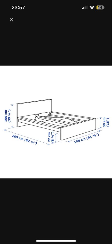 Ikea MALM rama do łóżka ze stelażem BEZ MATERACA