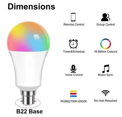 Inteligentna żarówka B22 TUYA wifi 12W