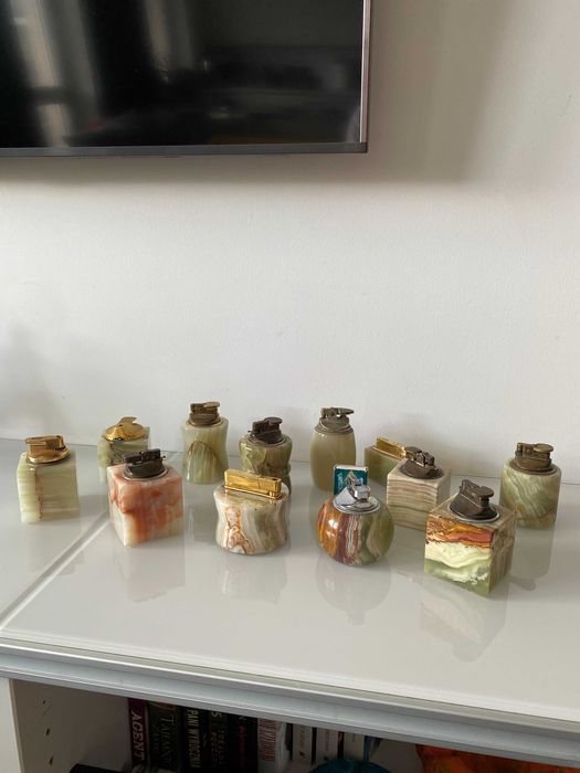 Komplet 12 sztuk vintage zapalniczka gabinetowa z onyks onyx antyk