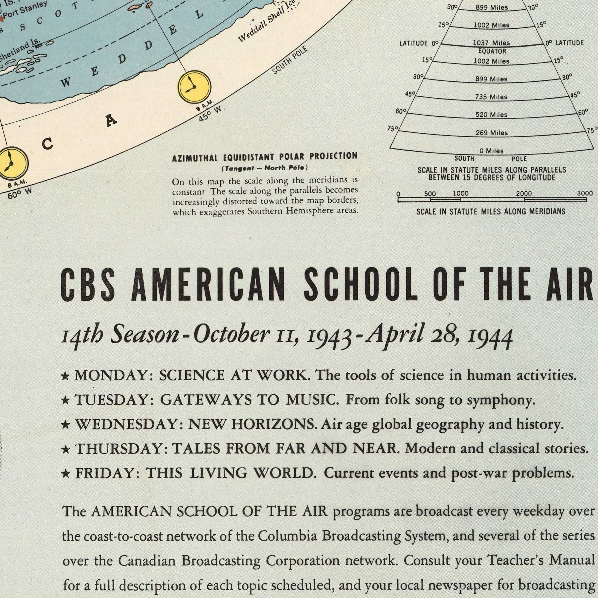Mapa CBS American School of the Air - płaska ziemia - 160x110cm