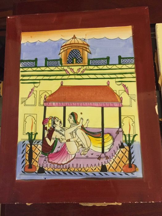 Gravuras em azulejo, motivo erótico. Pintado à mão. Antigas.