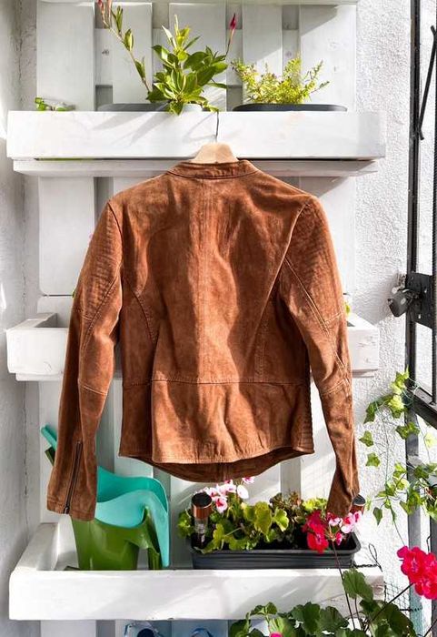 Brązowa rudawa skórzana kurtka ramoneska ze skóry naturalnej Orsay S