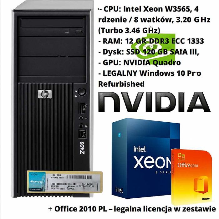 HP Z400, Intel Xeon W3565, RAM: 12 GB 2xNVIDIA Quadro+NVS 4 Monitory!