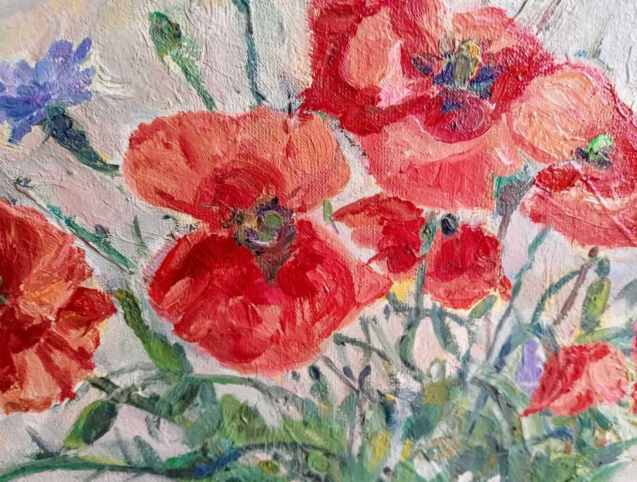 Maki i chabry w wazonie- obraz olejny