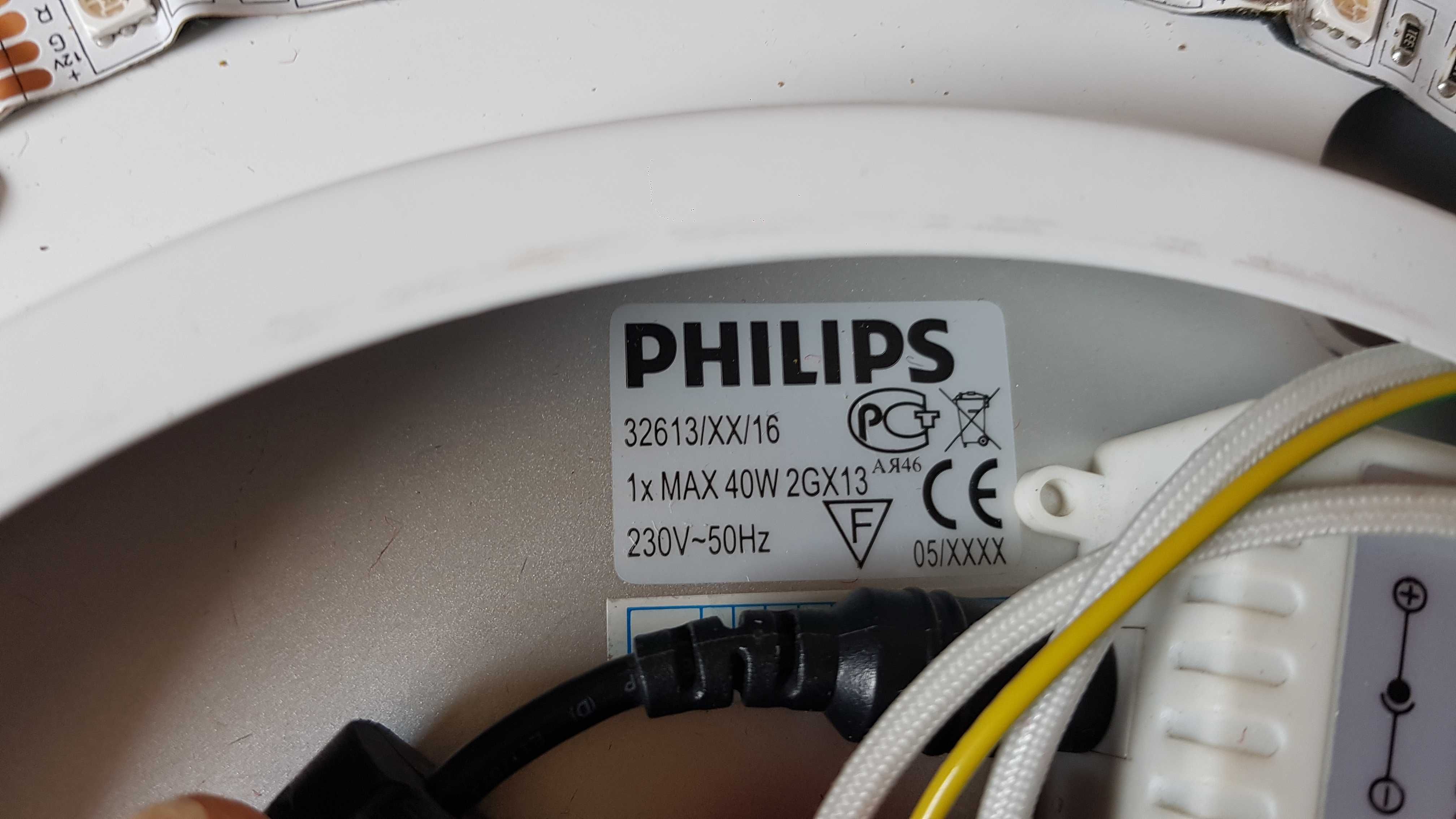 Wielokolorowy, RGBW, biały plafon, okrągła lampa LED Philips z pilotem