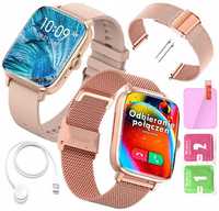 Smartwatch damski różowe złoto + pasek sylikonowy i folia GRATIS