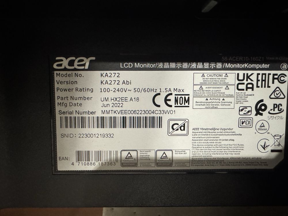 Монитор Acer 27" KA272