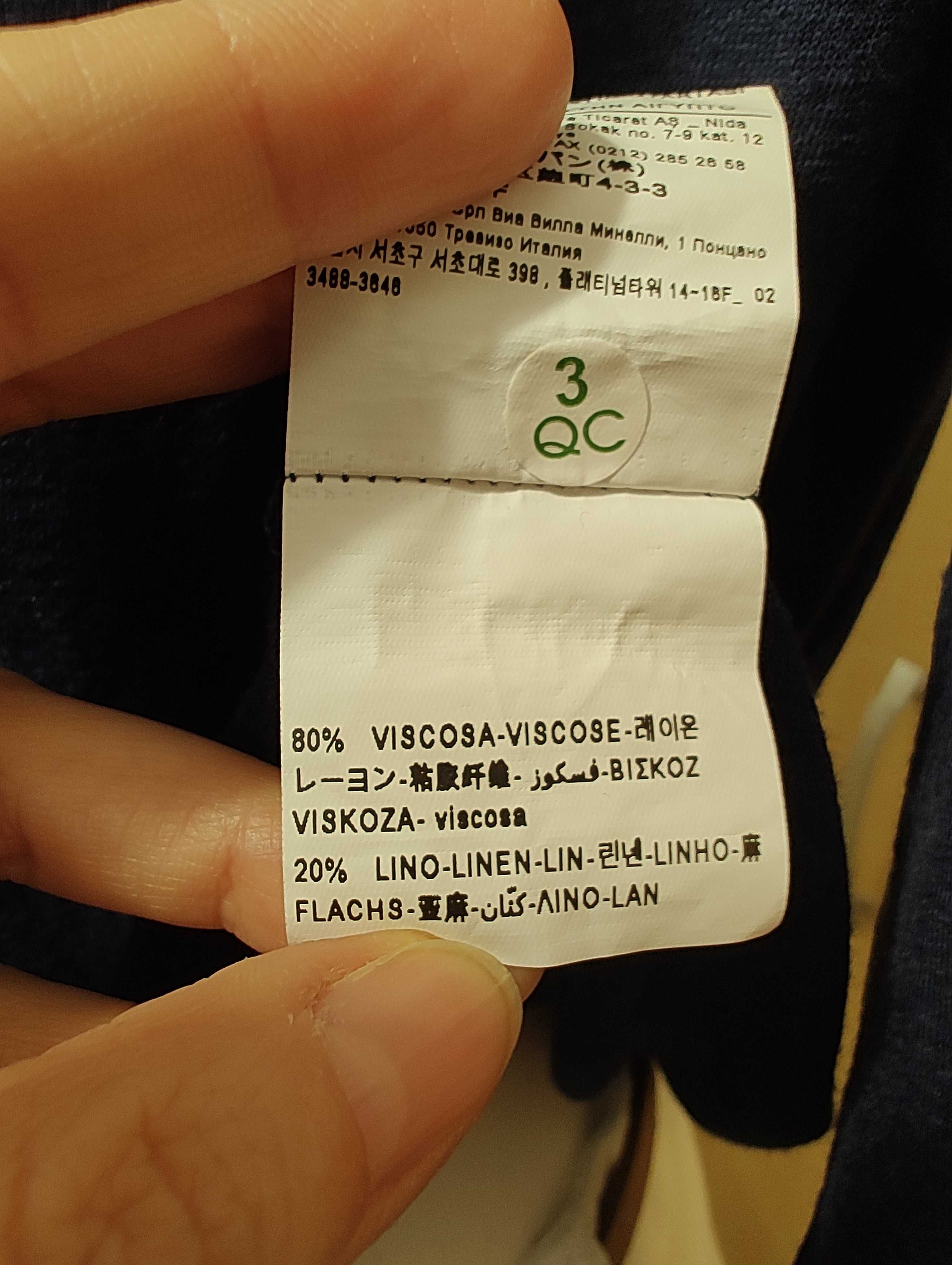 Basicowa oversizowa granatowa wiskozowo lniana bluzka z rękawem 3/4