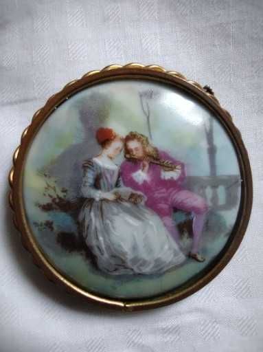 Piękna stara broszka porcelana Limoges