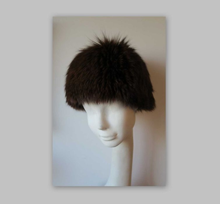 Czapka brązowa z lisa. Lis niebieski farbowany futro naturalne (11)