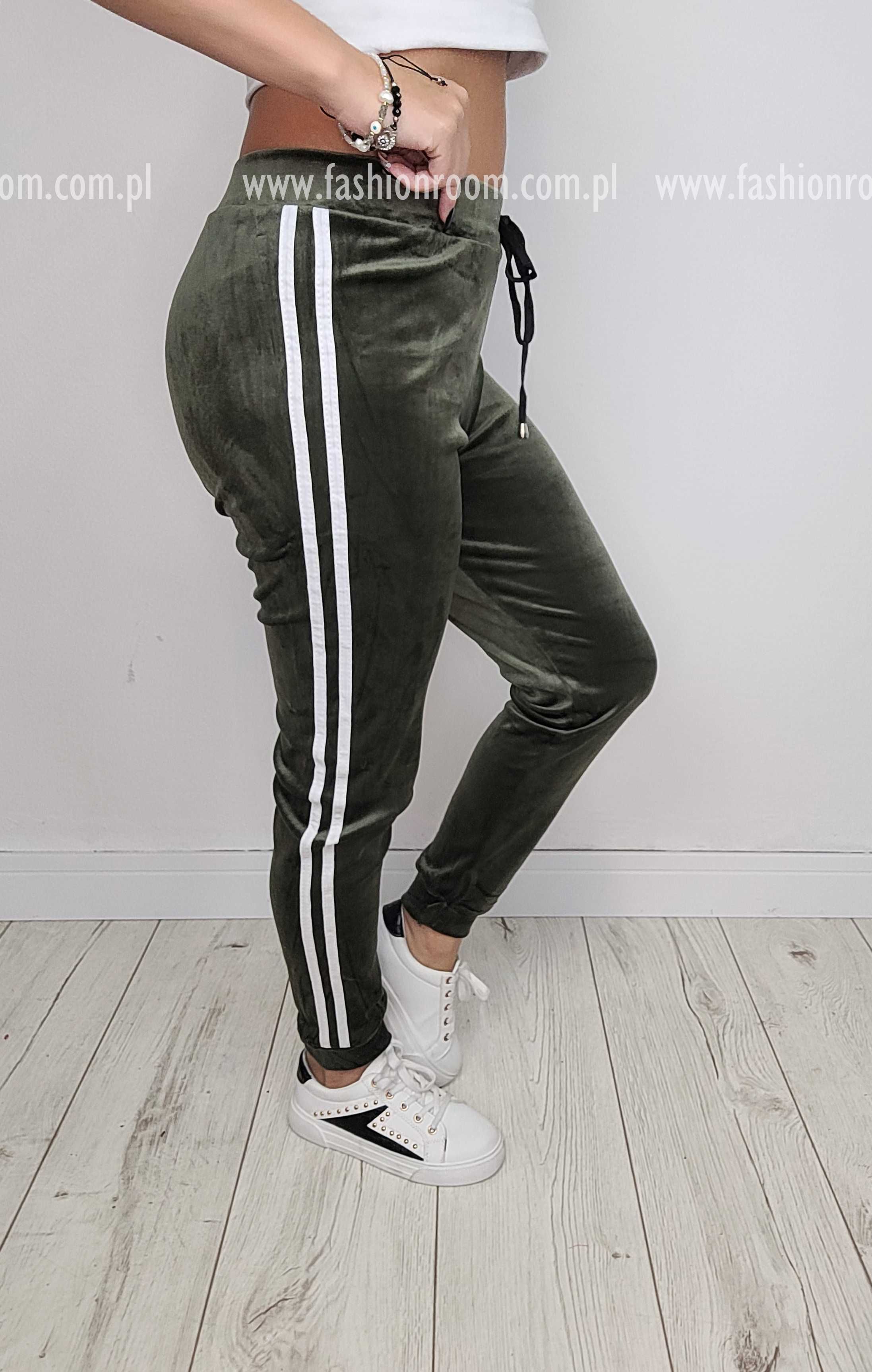 6 KOLORÓW S-XL SPODNIE dresowe WELUROWE lampasy dresy damskie TU L/XL