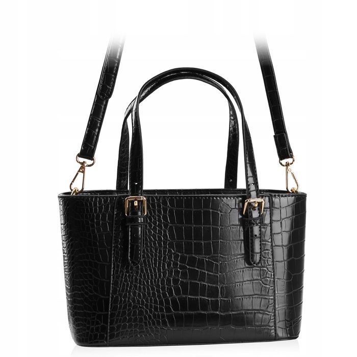 Torebka damska BETLEWSKI Czarna Lakierowana Zwierzęcy Wzór Pasek