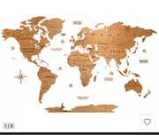 Drewniana Mapa Świata na ścianę Dąb 150 cm