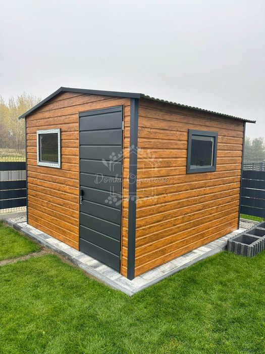 Schowek ogrodowy 3x3m 2x okno drewnopodobny antracyt dwuspadowy ID811