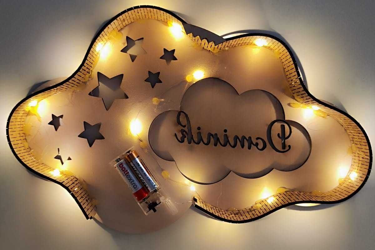 lampka LED z imieniem – ozdoba do pokoju dziecięcego Chmurka