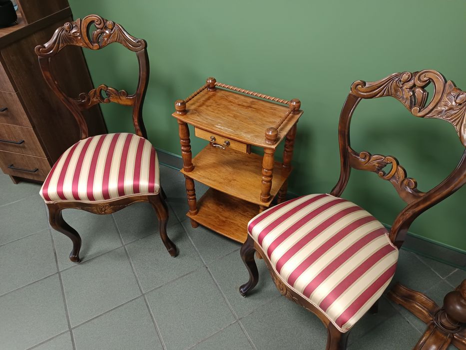 2szt stare stylowe krzesła antyk tapicerowane komoda zestaw drewniane