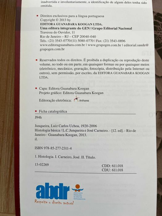 Livro Histologia Básica, Junqueira e Carneiro (12º Edição)