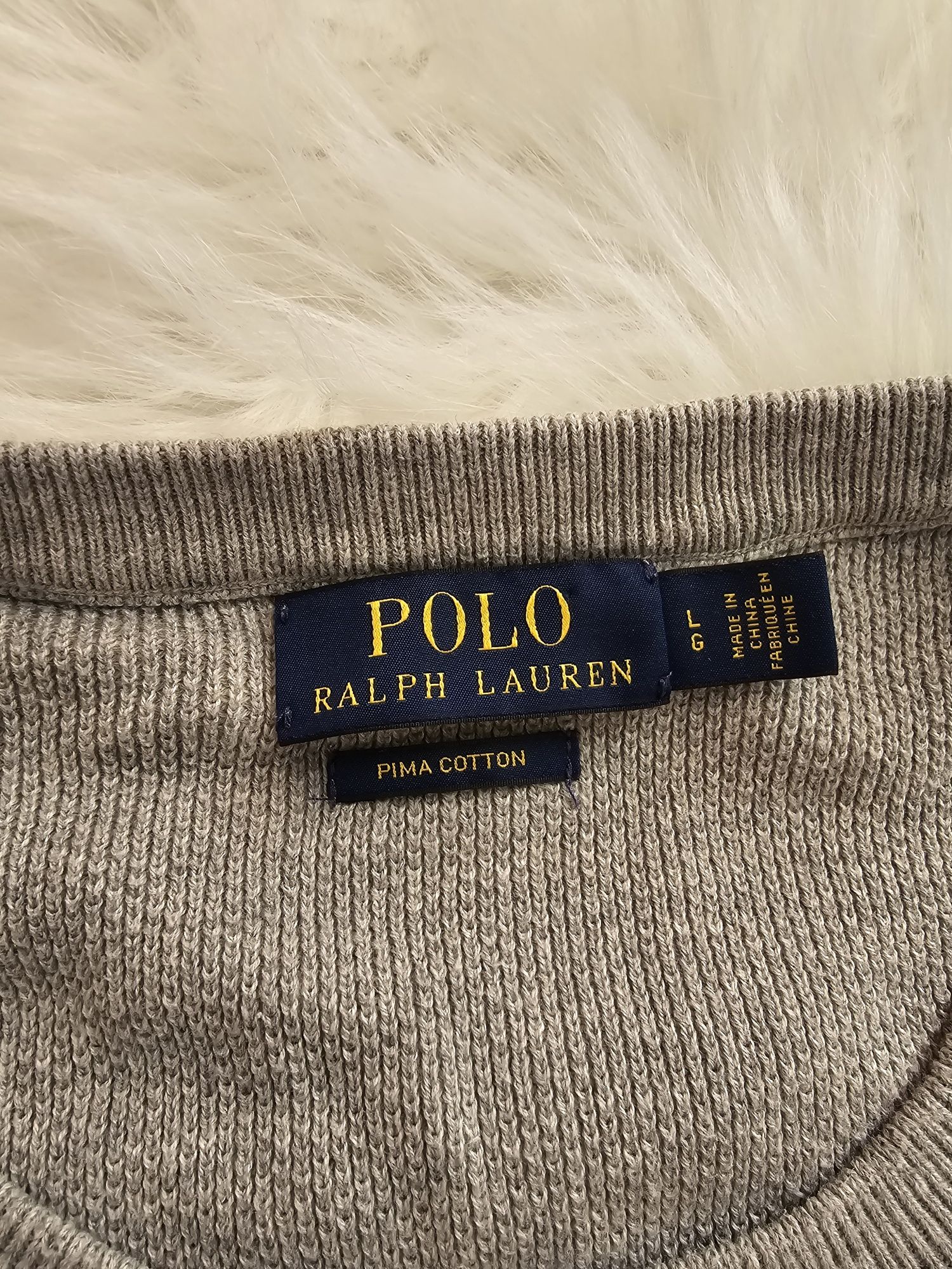 Sweter męski Ralph Lauren L paski szary granatowy bawełna cotton bdb