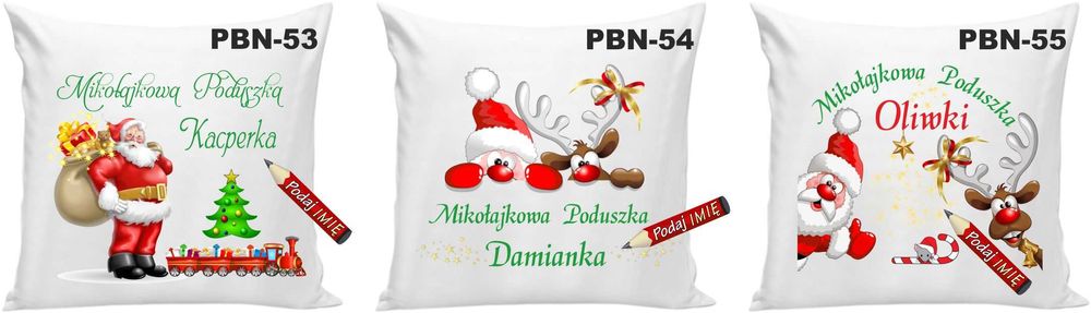 Poduszka Prezent na Święta Mikołaj Renifer Skrzat Gwiazdka + Imię