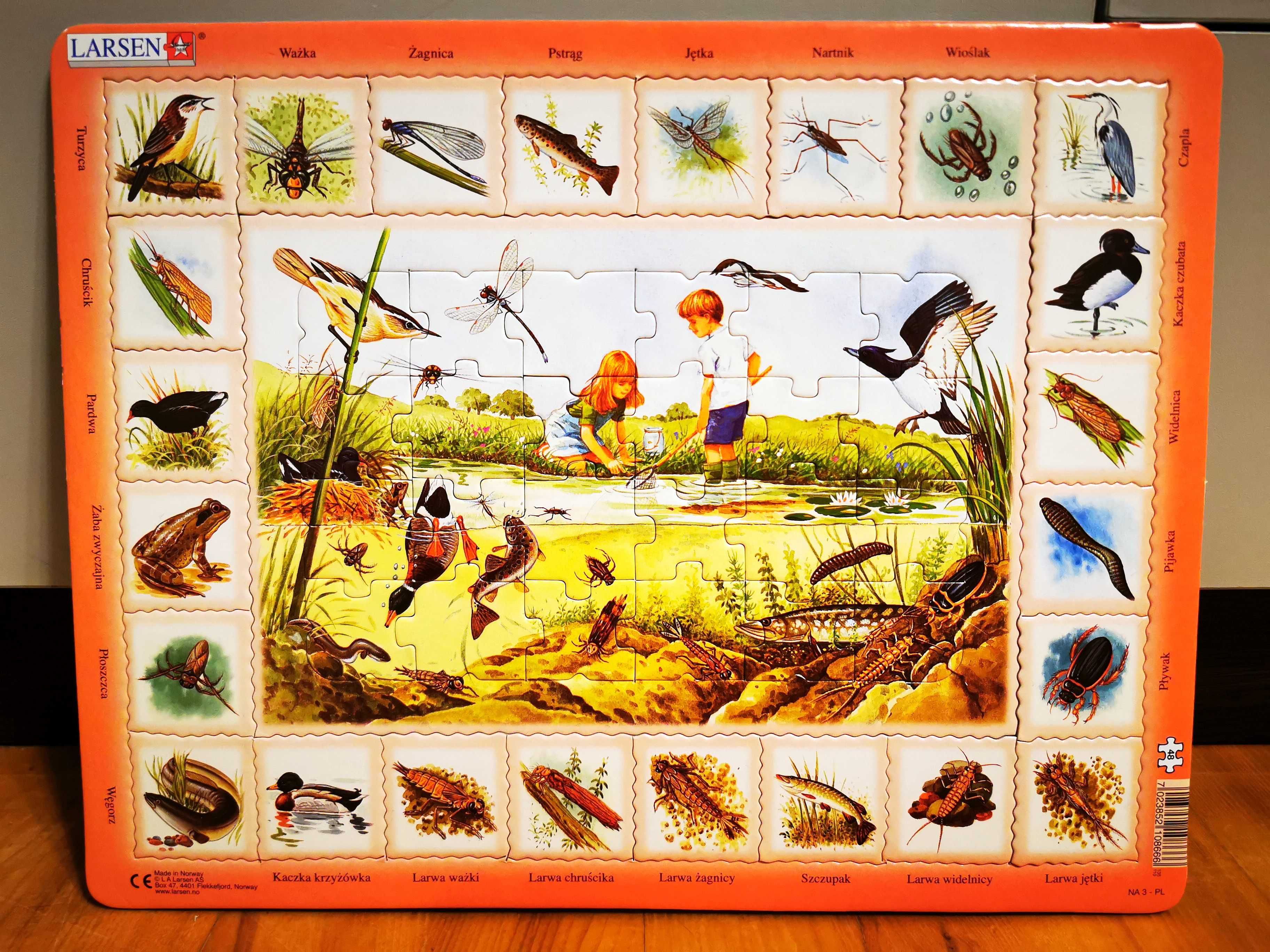 Zestaw 2x puzzle dla dzieci - Zegar i czas + Przy stawie - Larsen