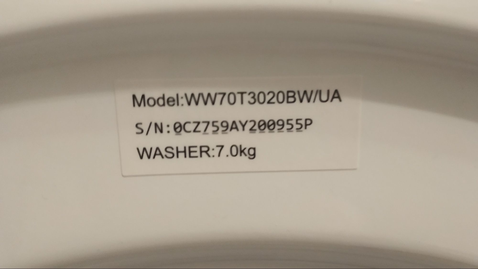Пральна машина вузька Samsung WW70T3020BW/UA