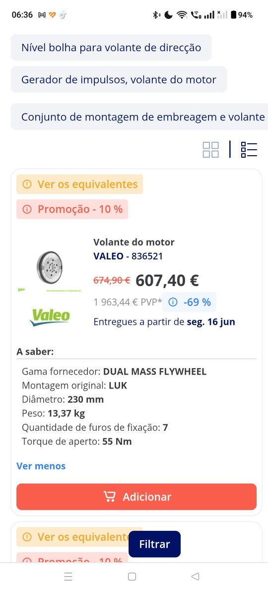 Volante Valeo para embraiagem Peugeot 308 SW 1.5