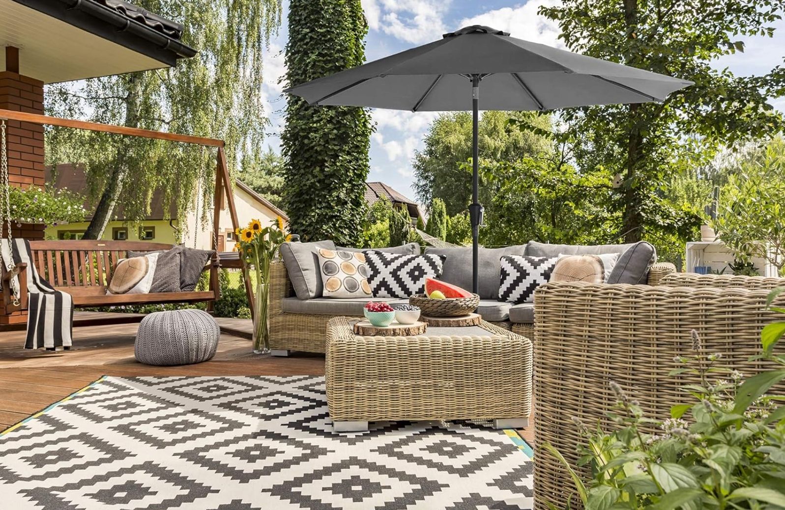 SONGMICS Parasol Ø 300cm parasol ogrodowy szary GPU30GYV1 POWYSTAWOWY
