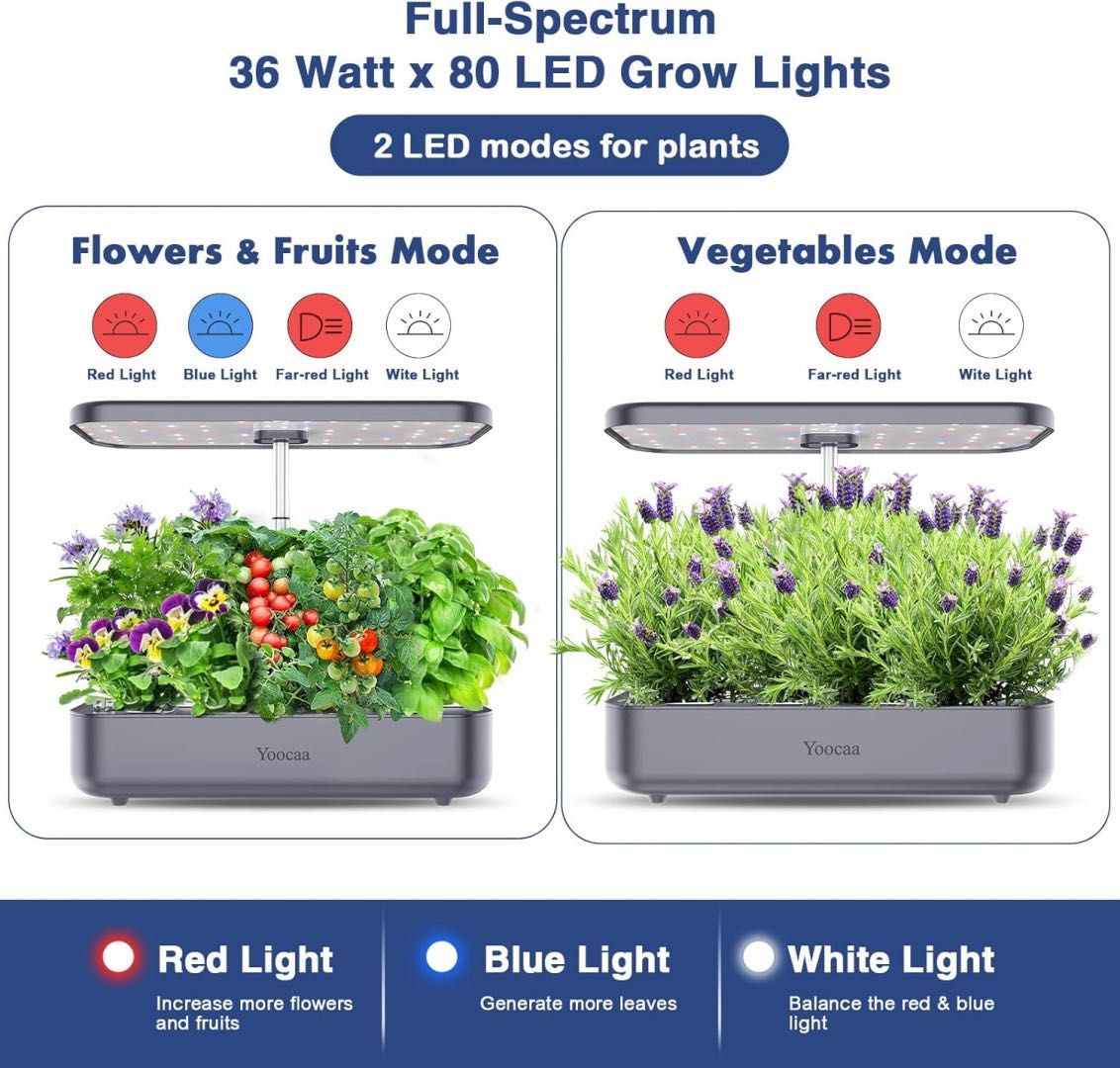 Yoocaa 12 Hydroponics Grow System uprawy 12 hydroponicznej, 49 cm LED