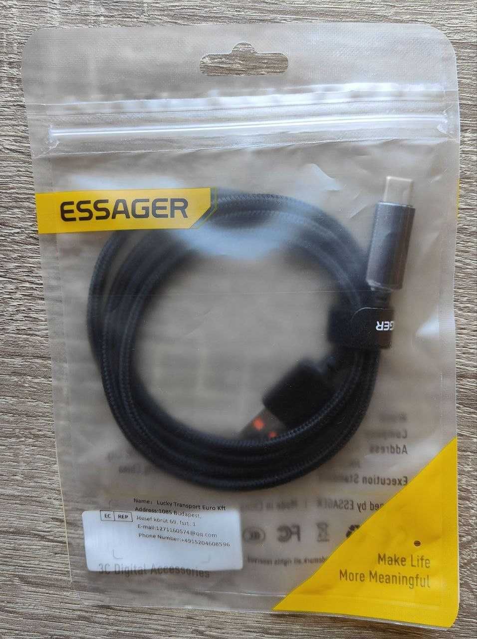 Кабель/Провод ESSAGER Led (USB -TypeC) 5А 100W 1 метр быстрая зарядка